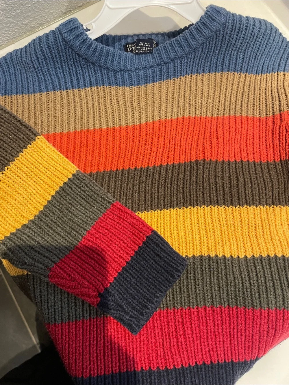 Women’s Multicolor Striped Rib-Knit Sweater - Blue, Yellow, Red